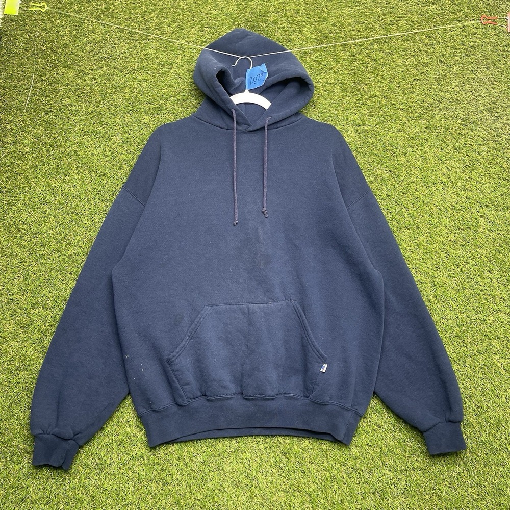 Vintage 90s Russell Athletic Sweatshirt Mens XL Navy Blue Hoodie Blank Mexico